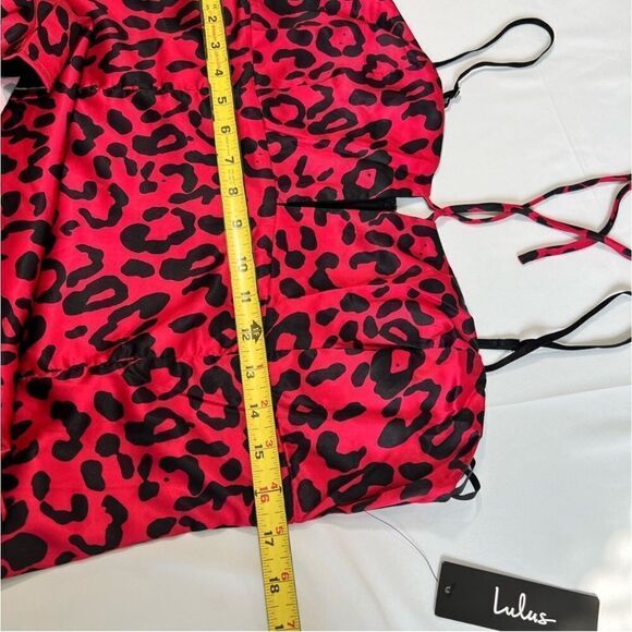 Lulu’s Red Leopard Print Satin Slip Mini Dress New With Tag Size Large - Picture 10 of 13